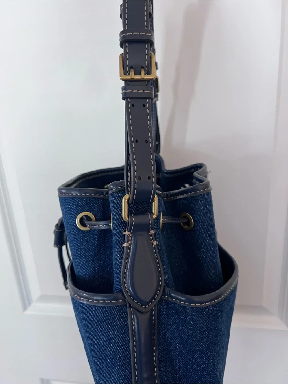 ZARA Denim Bucket Bag EUC Exterior Pockets Adjustable Strap